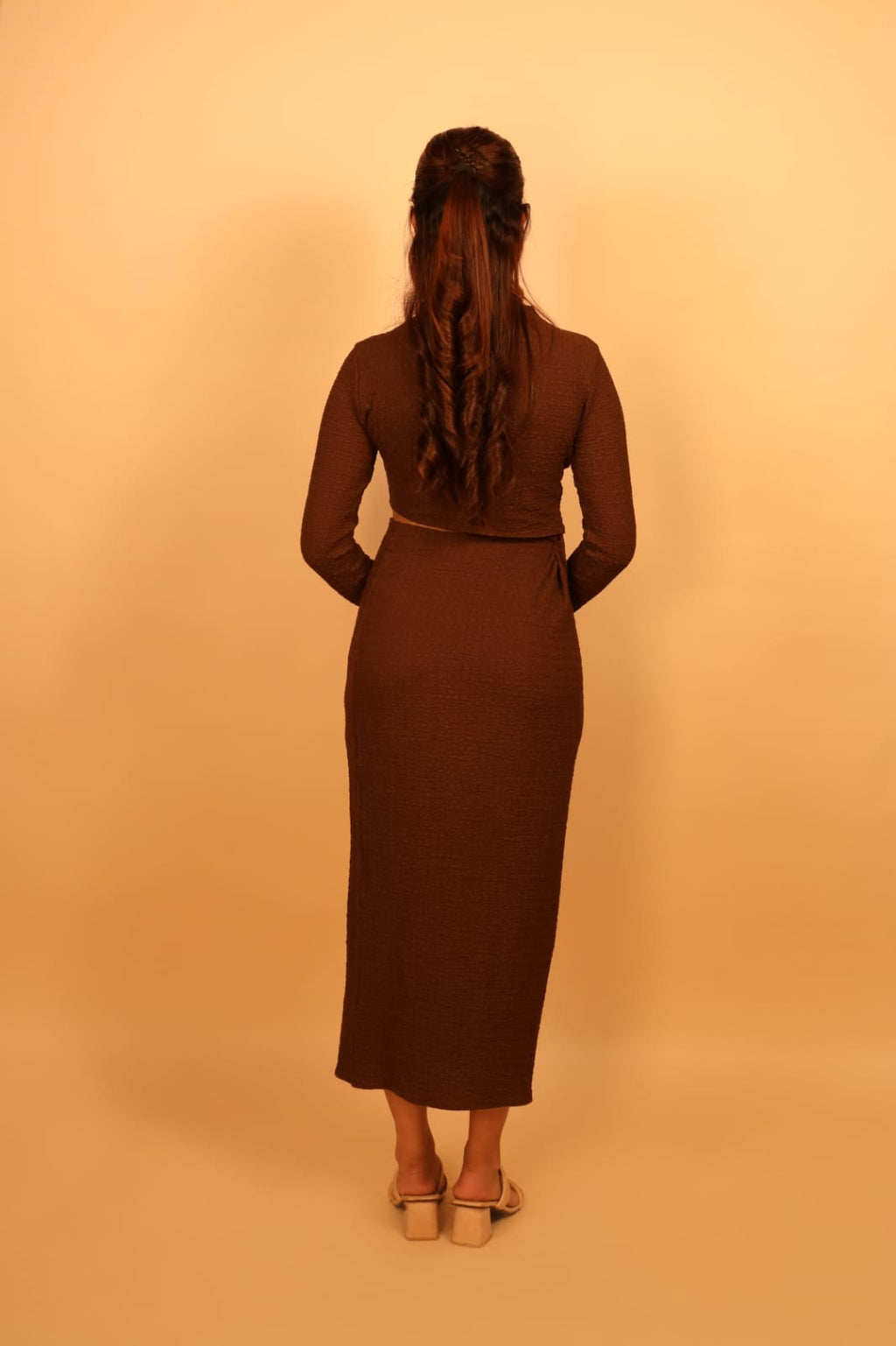 Brown Textured Cutout Maxi Dress