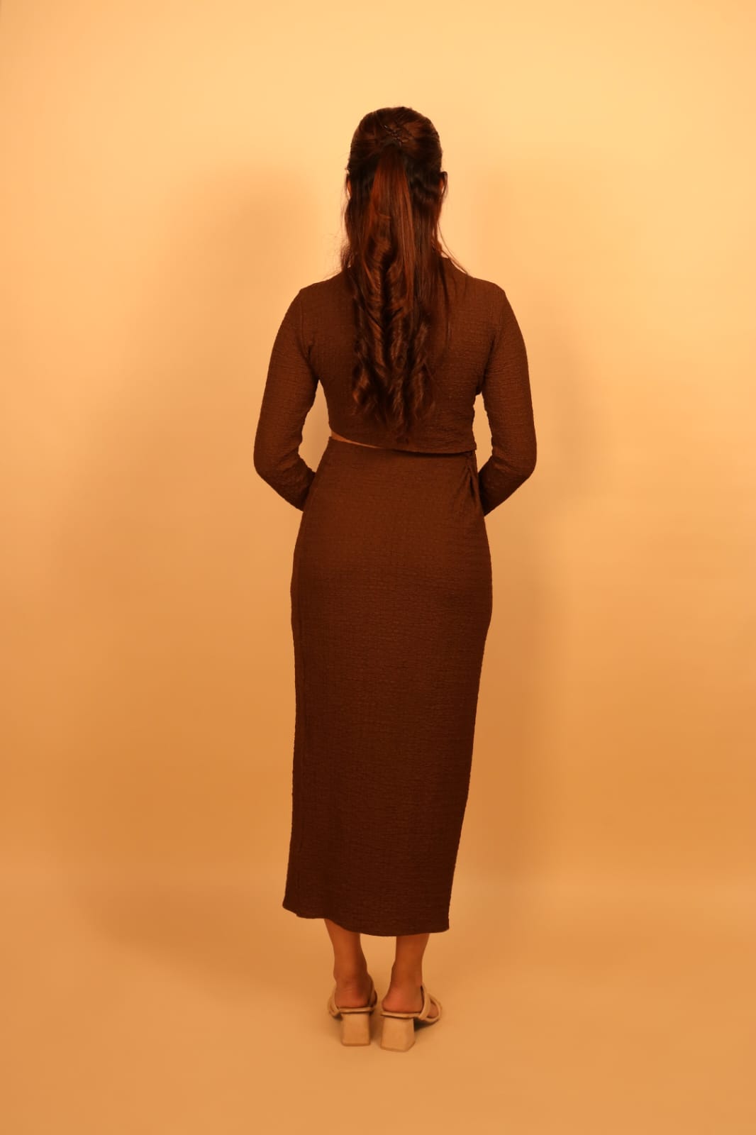 Brown Textured Cutout Maxi Dress