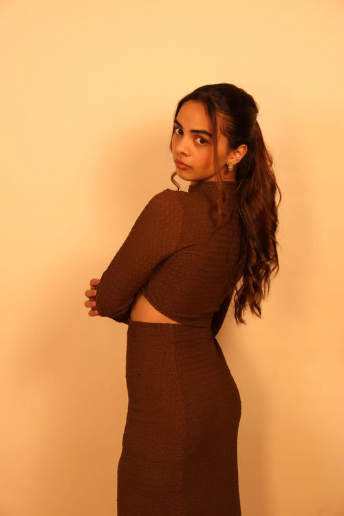 Brown Textured Cutout Maxi Dress