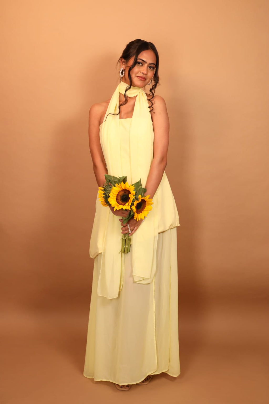 Pastel Yellow Halter Neck Maxi Dress