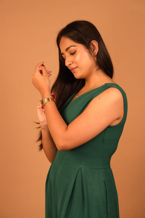 Deep Green Pleated Maxi Dress