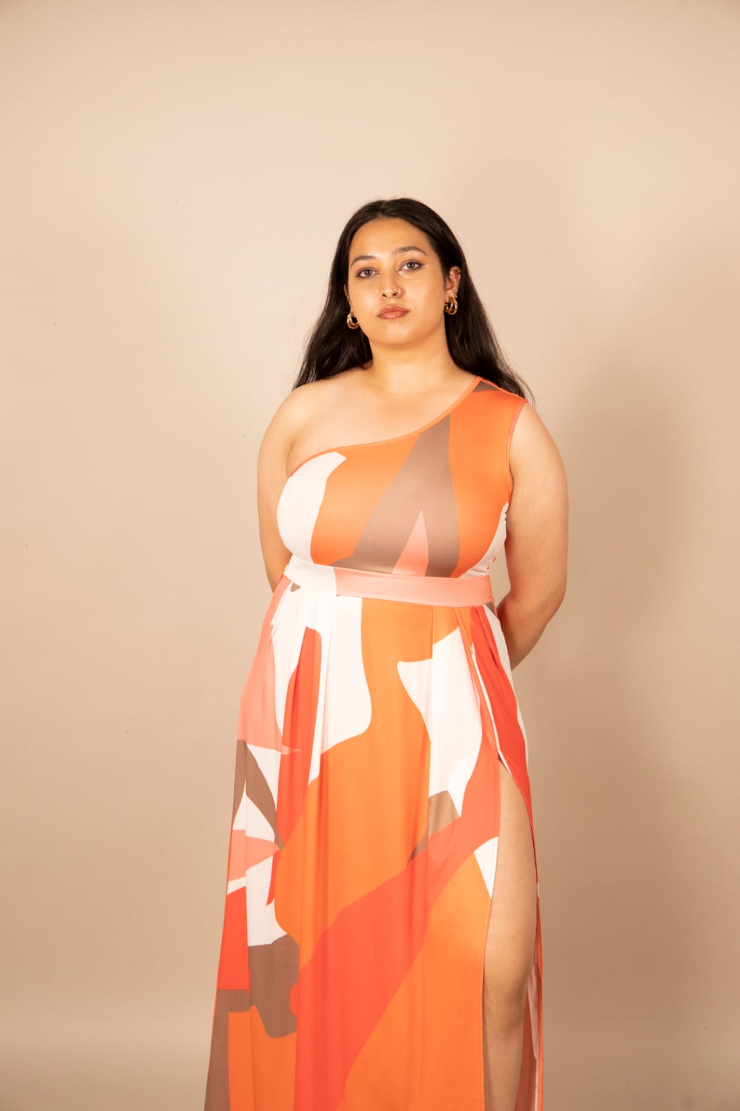 One-Shoulder Printed Maxi Dress with Slit