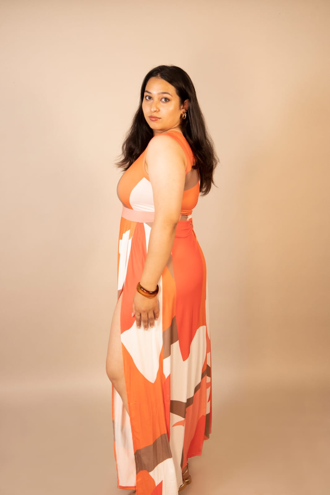 One-Shoulder Printed Maxi Dress with Slit